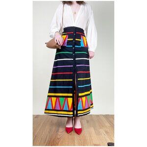 Vintage 70s High Rise Waisted Button Up Down Maxi Skirt Scandi Funky Euro Girl